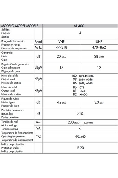 NO BRAND Amplificator de semnal antenă DVB-T 1 la 4 TV ALCAD AL-400 1/4