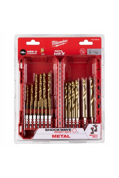 Milwaukee Suport 1/4, Set de 19 burghie metalice - 4932493866