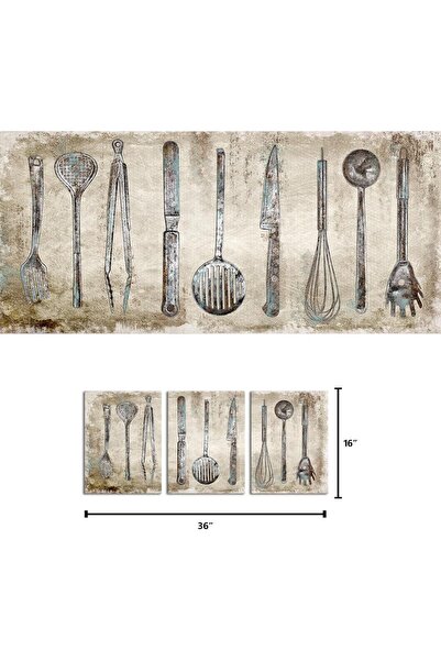 HOME MODE 30x40 cm 3 Panel Gallery Wrapped Canvas | Vintage Kitchen Utensils ...