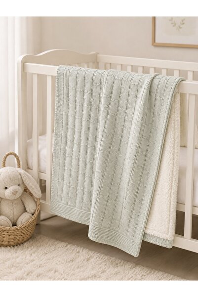 Pure Boutique Paturica bebe tricotata gri, imblanita, 85x100 cm pentru caruci...