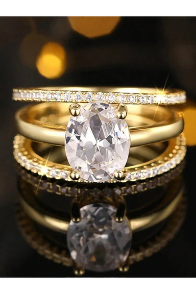 Choice5 9 Golden 925 Sterling Silver Classic Shining Gorgeous Zircon Ring For...