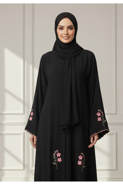 Nukhbaa Scalloped Floral Abaya|Nida Fabric