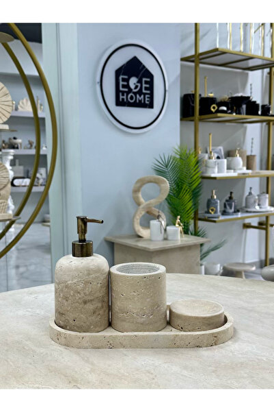 ege gross Decorative Travertine Natural 4-Piece Detailled Bathroom Set