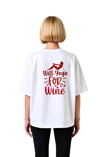 PayBuy Women's Oversize Yoga Wine Printed Short Sleeve Relaxed Fit 100% Cotto...