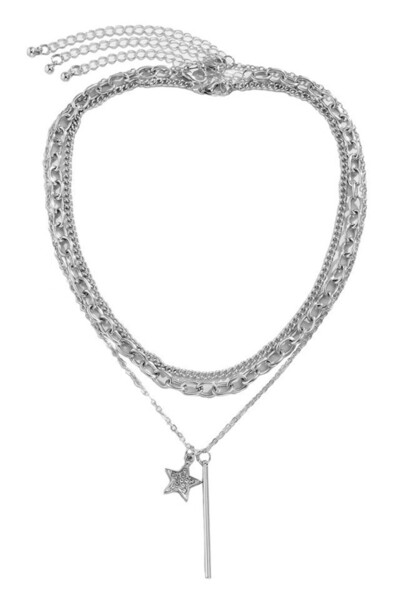 VeeShop Set 3 coliere multilayer cu lanturi, steluta cu cristale si tija meta...