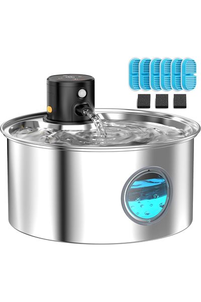Generic Brand Fântână Wireless 3,2L pentru Pisici, Baterie, Inox, 6 Filtre și...