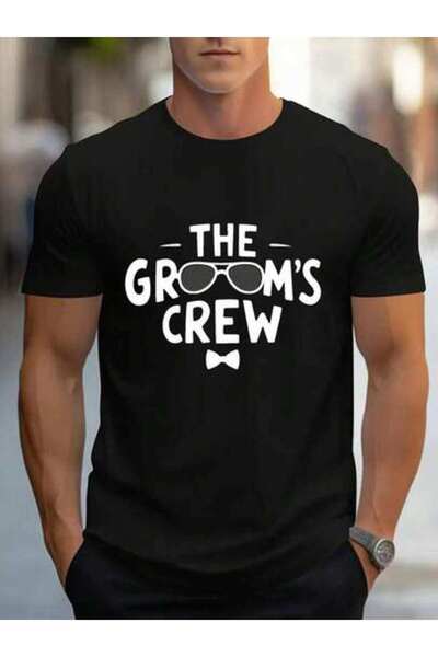 2BIR تي شيرت رجالي بتصميم "The Groom'S Crew" - قطن أبيض مخلوط، قماش مرن، تي ش...