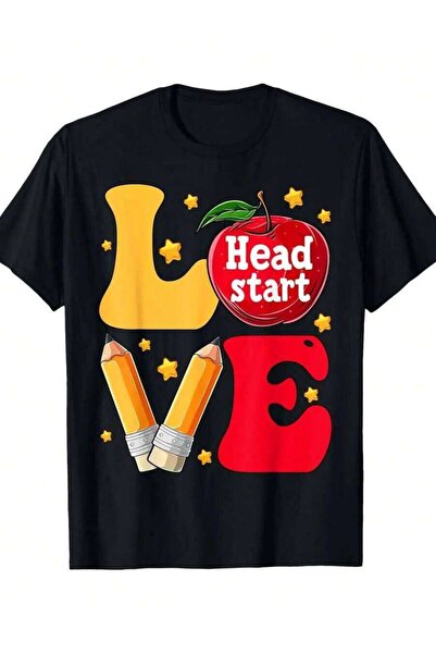 26LIK تي شيرت مضحك بطبعة Love Headstart Head Start للمعلمين في اليوم الأول لل...
