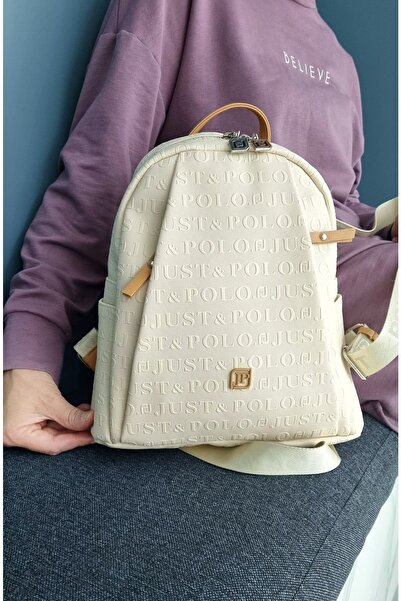 Just Polo Women's Cream 9 Compartment Medium Size Backpack Jp4040Tm