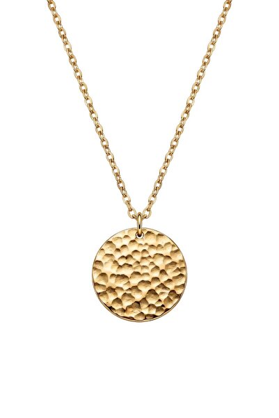 The Jewel Heart Colier Orbit, Oțel Inoxidabil, Placat cu Aur 18K, Disc Martelat
