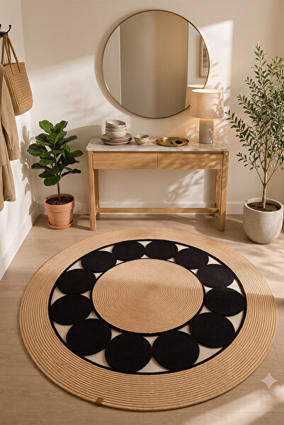Villadia Home Textile Jüt Hasır Yuvarlak Kilim Halı Yolluk Dekoratif Örgü Hal...