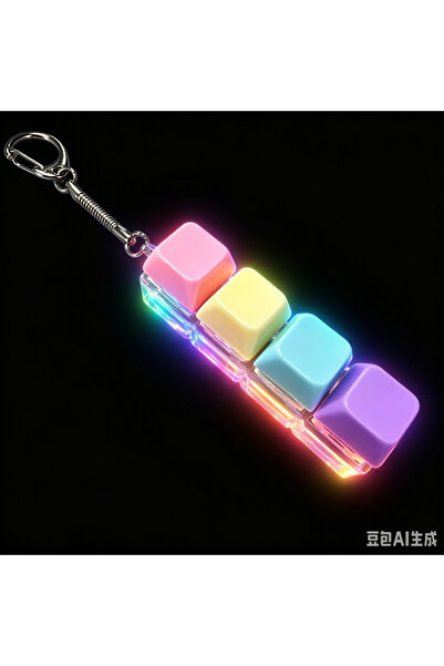 Choice12 B-4Keys Colorful-1PC LED Keyboard Keychain Clickable Button Fidget S...