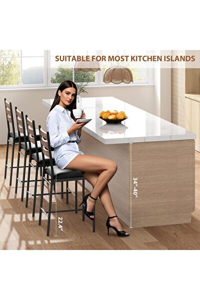 Garvee Wooden Bar Stools, Faux Leather Upholstered Counter Height Chairs with...