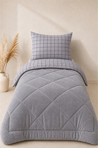 İlay home concept Single 4-Piece Wellsoft Fleece Fluffy Sleeping Set / Gray S...