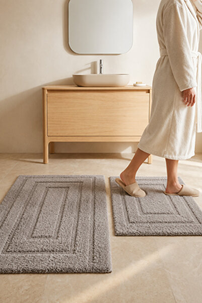 Menderes Home Cotton Collection Trend 2-Piece Bath Mat Mink 60X100+50X60 cm