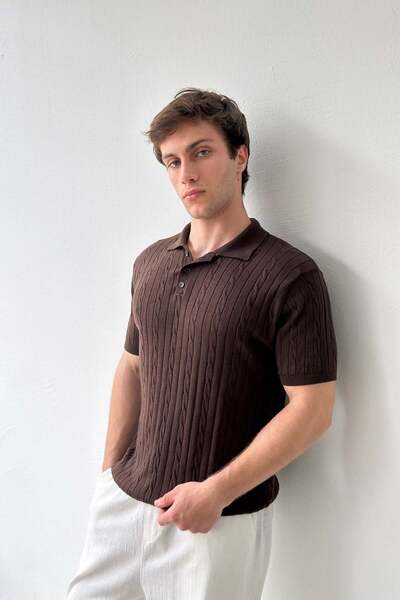 Flaw Wear Polo Collar Hair Braided Knitwear T-Shirt