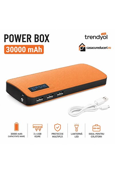 ASMXX Power Bank 10000 mAh, Display LED Digital, 3 Porturi USB, Lanternă LED,...
