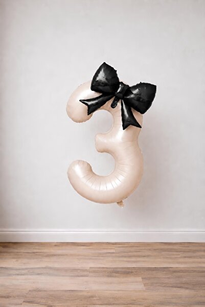 Patladı Gitti Black Bow & Cream 3 Number Foil Balloon Set