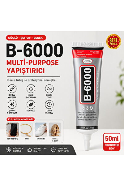 Massaltay B6000 Şeffaf Çok Amaçlı Yapıştırıcı 50 ML | Taş, Takı, Cam, Metal, Plastik, Kumaş ve Deri İçin Güçlü Tutkal