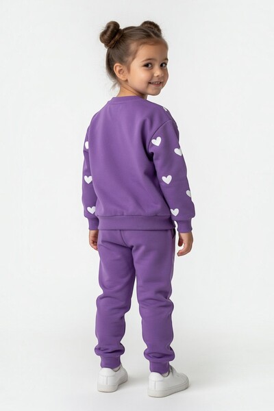 Generic Brand Heart Print Detailed Cotton Lilac Girls' Set