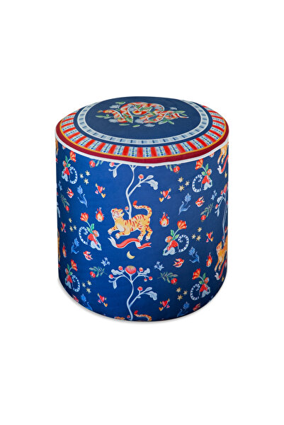 Baci Milano Dolce Far Niente Desenli Mavi Kadife Dokulu Puf Ø 45 cm; H 45 cm