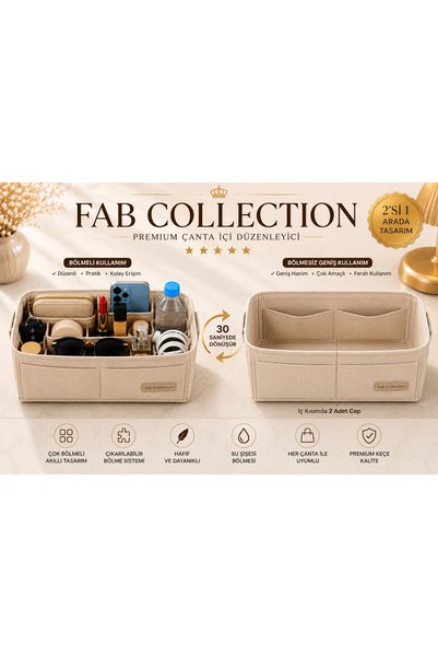Ingora Wintage Designer Bag Organizer with Two Compartments and Two Water Bottle Holders, Beige Color, 28 X 15 X 12 Dimensions
