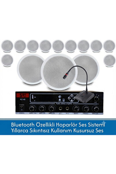Cafe ve Ofisler İçin Hazır Ses Paketi: 14'lü Tavan Hoparlör Mikrofon ve Bluetooth Amfi Seti