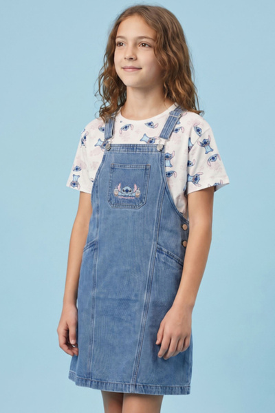 R&B Stitch Printed T-Shirt and Dungaree Dress Set