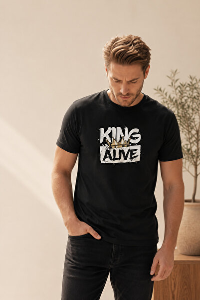 Duzor King Alive Design Black 100% Cotton Crew Neck Premium Oversize/Regular ...