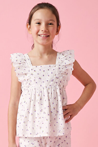 R&B Printed Top with Square Neck and Flutter Sleeves