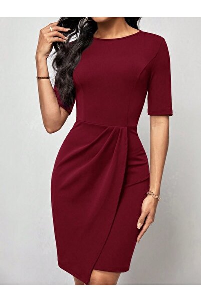 Generic Brand Rochie mini din crep importat, cu mânecă scurtă, decolteu tip b...