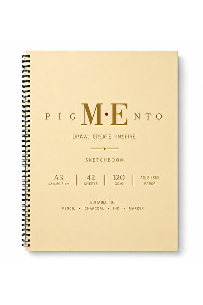 pigmento Premium Kaliteli Sert Kapak A3 Spiralli 120gr Eskiz Çizim Defteri, U...