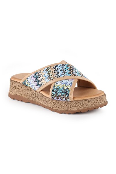 Mammamia Women's Slippers Daily Cork Filled Sole Anatomical Knitted Cross Str...