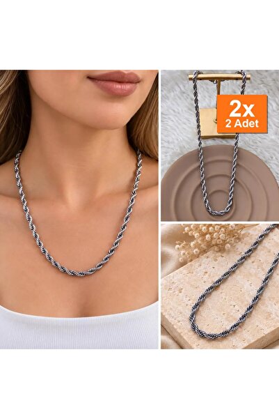 Bozhi Unisex Twisted Rope Chain Necklace Silver Color Thick Chain Necklace Steel