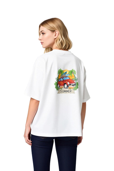 PayBuy Women's Oversize Retro Surf Car Printed Cotton T-Shirt Summer Theme Re...
