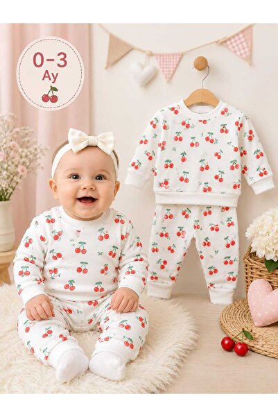 Ravencia Baby Girl Patterned Cotton 2-Piece Top and Bottom Set 0-3 Months