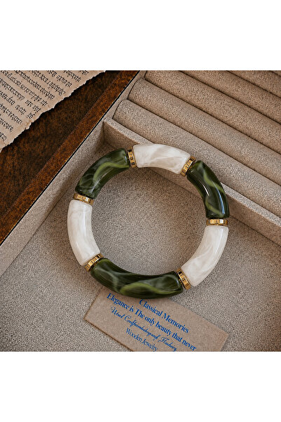 synshop Green Cream Bone Marble Patterned Gold Spacer Bohemian Vintage Thick ...