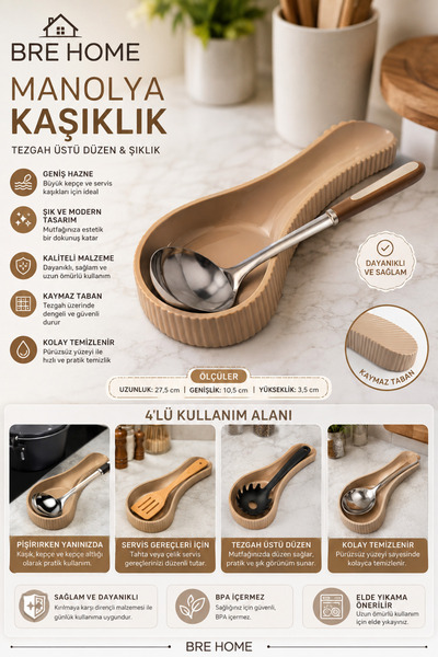 BRE HOME Manolya Kaşıklık Mutfak Kaşık Kepçe Tutucu Tezgah Üstü Kaşıklık Serv...