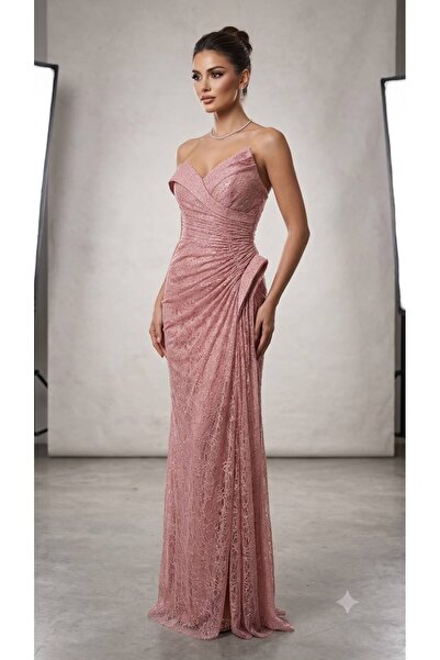 FOR COSTUME Askılı Büzgü Detaylı Abiye 10475