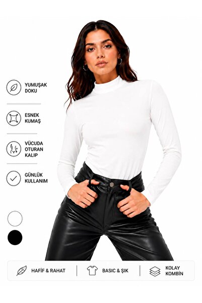 SMAC Women's Black Turtleneck Long Sleeve Body Basic Blouse