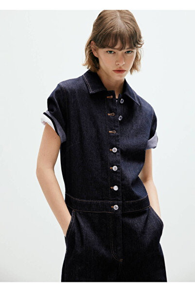 MANGO Woman Kısa kollu denim tulum