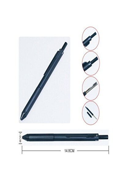 inci çelik aksesuar Multifunctional Pen No 3 Color Ballpoint+0.7 Metal Body B...