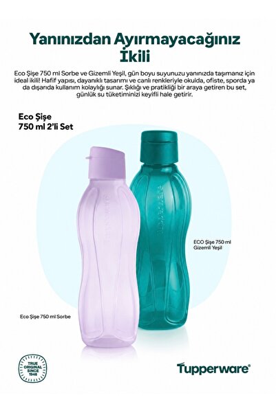 Tupperware Eko Şişe 750 2 li Görseldeki ürünler
