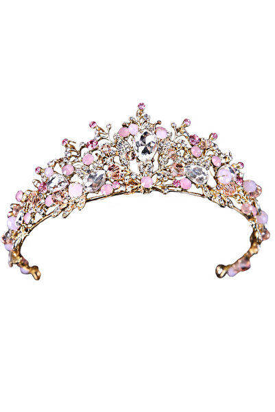 VeeShop Tiara mireasa cu frunze, cristale opalescente si margelute