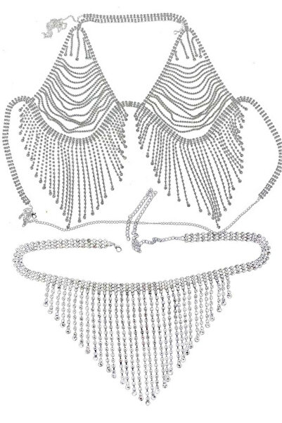 VeeShop Set de lanturi elegante pentru piept si talie, cu franjuri, din sirur...
