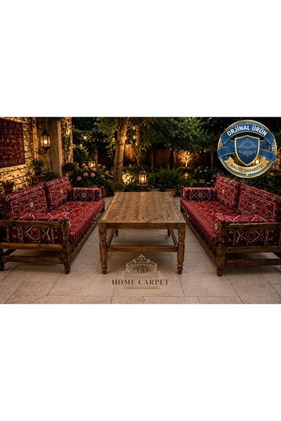 md home carpet 13 Parça Ahşap Şark Köşesi Sedir Oturma Grubu Çift Yüzlü Minde...