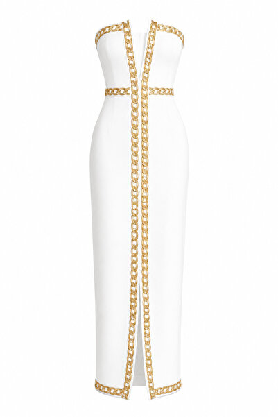 HAZELANNA Chain Embroidered White Dress