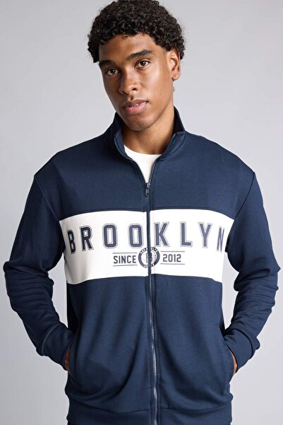 DeFacto Nba Licensed Brooklyn Nets Standard Fit Stand Collar Zipper Sweat Car...