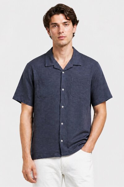 Desert Dunes Men Regular Fit Plain Short Sleeve Casual Shirt, Navy