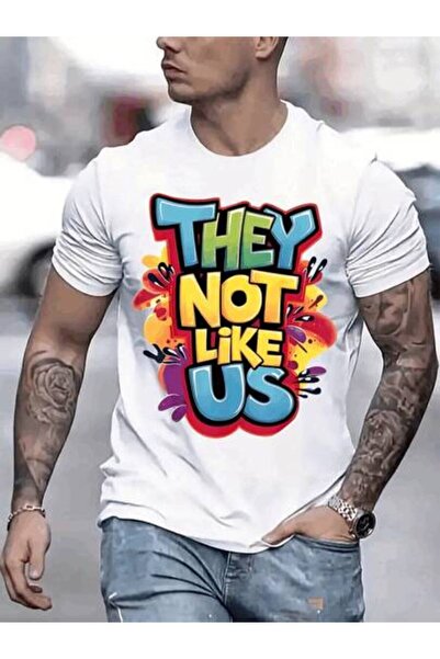 k222 تي شيرت رجالي بطباعة حروف نقية وياقة دائرية من THEY NOT LIKE US، قطن ناع...